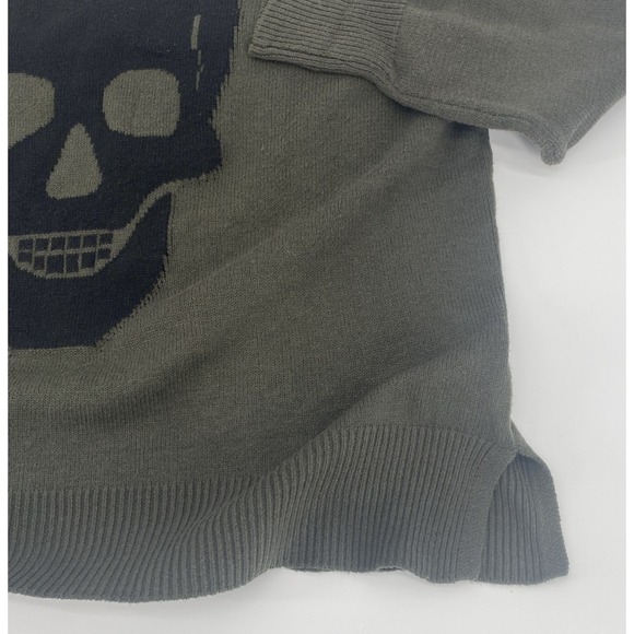 SWEET ROMEO  Skull Graphic Pullover Sweater Long Sleeve Military Green Womens LG - Picture 6 of 8